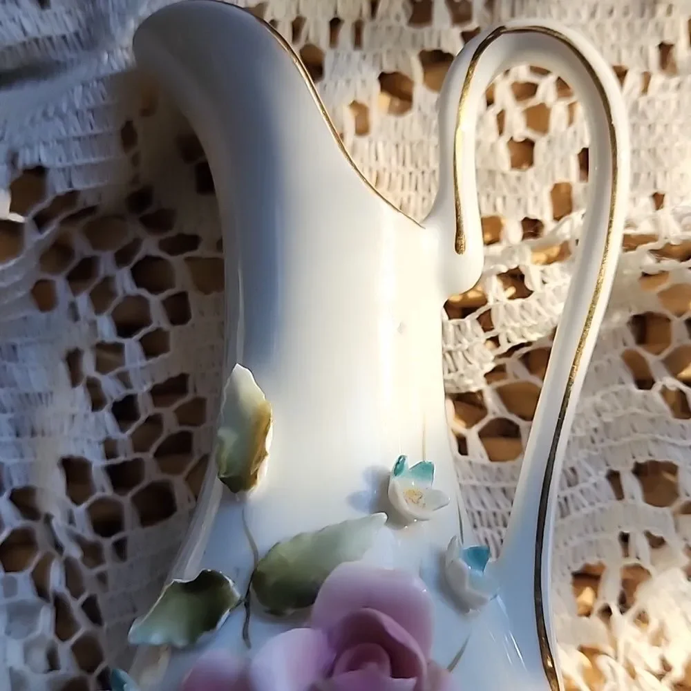 Vintage Porcelain Floral Bud Vase Accented In Gold